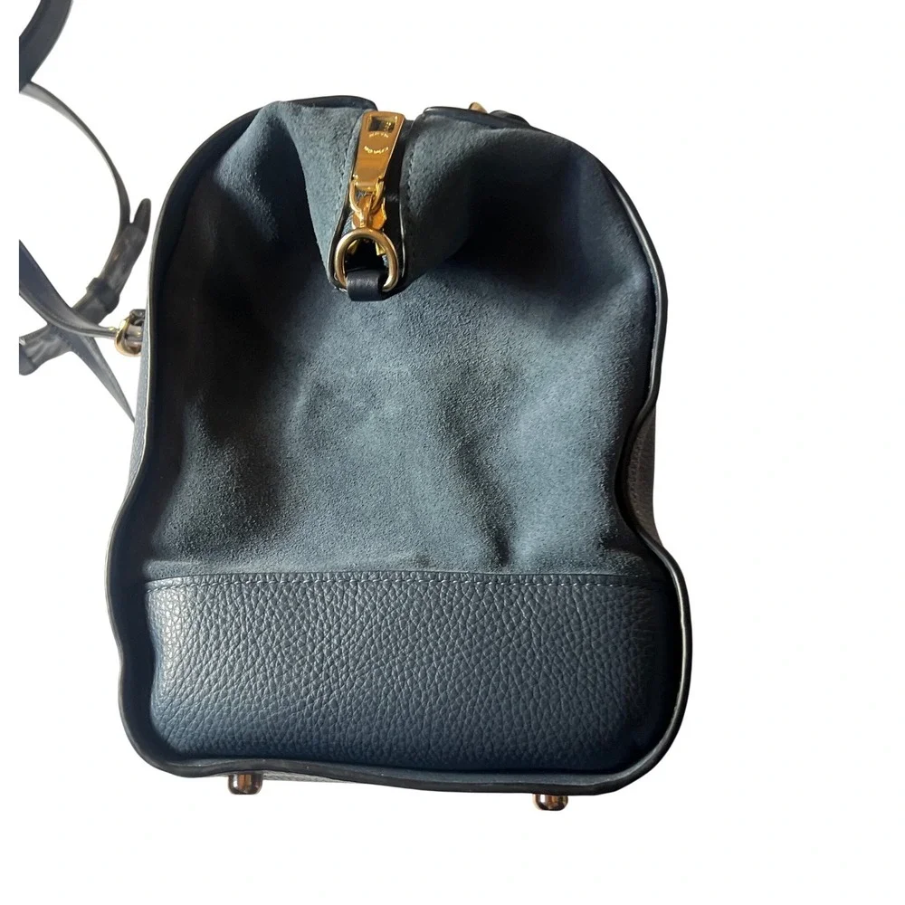 Coach Kleo Carryall Bag Teal‎ and Navy Blue Pebbled Leather Suede Handbag